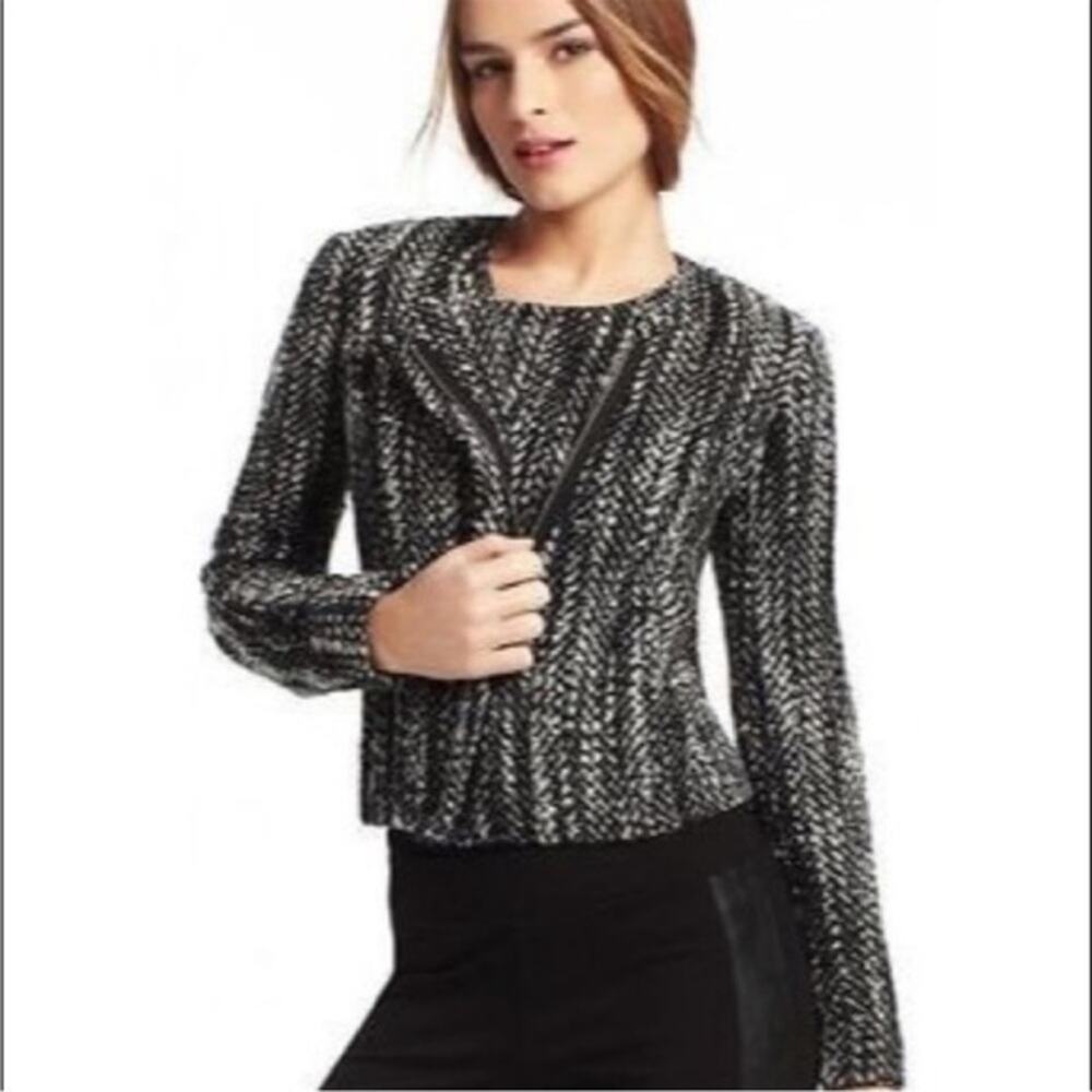 CAbi Womens Tweed Jacket Size 4 OVER THE MOON Wool Blend Osprey Black Style 529